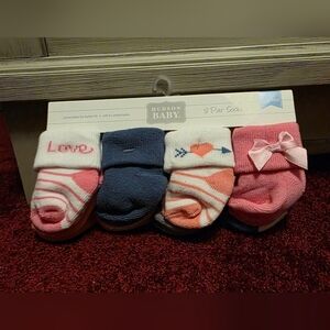 Hudson Baby Pink and Navy Infant Socks Set 0-6